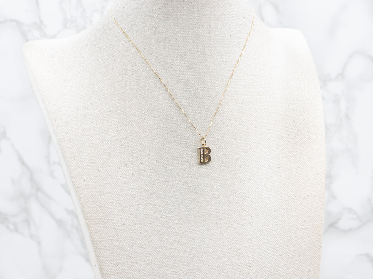 Yellow Gold Diamond "B" Initial Pendant