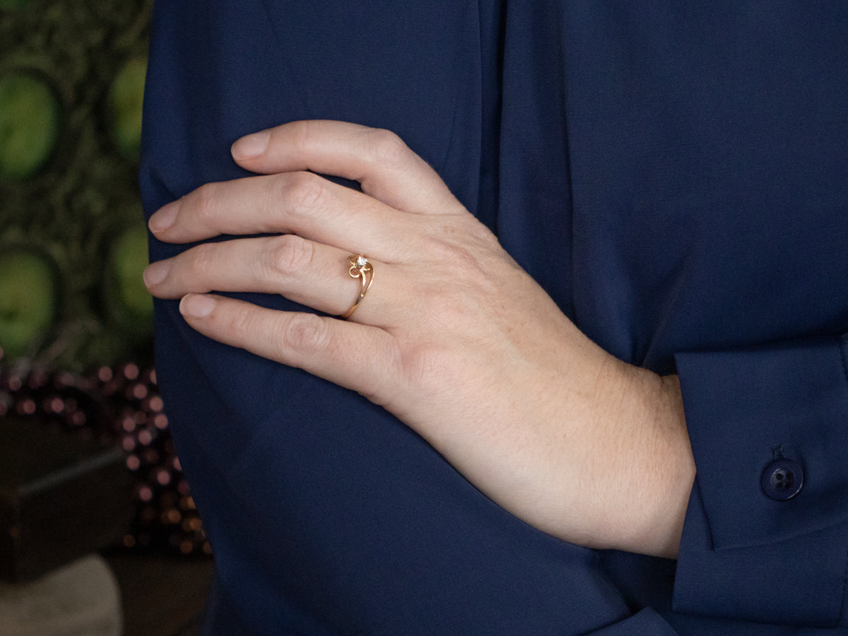 Modernist Gold Diamond Bypass Ring
