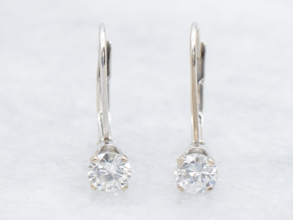 Simple Brilliant Diamond White Gold Drop Earrings