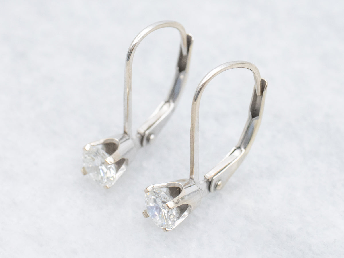 Simple Brilliant Diamond White Gold Drop Earrings