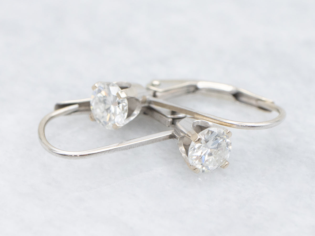 Simple Brilliant Diamond White Gold Drop Earrings