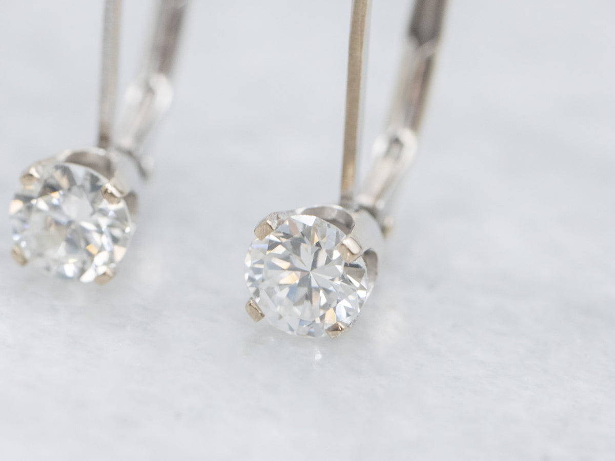 Simple Brilliant Diamond White Gold Drop Earrings