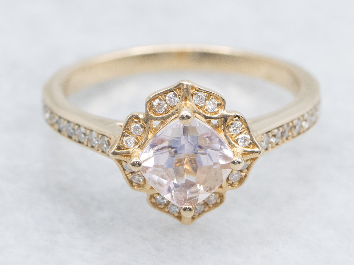Modern Morganite and Diamond Yellow Gold Ring