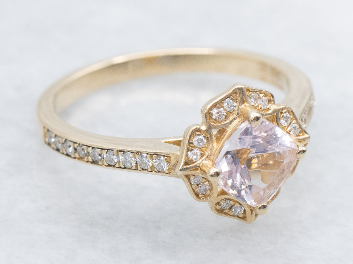 Modern Morganite and Diamond Yellow Gold Ring