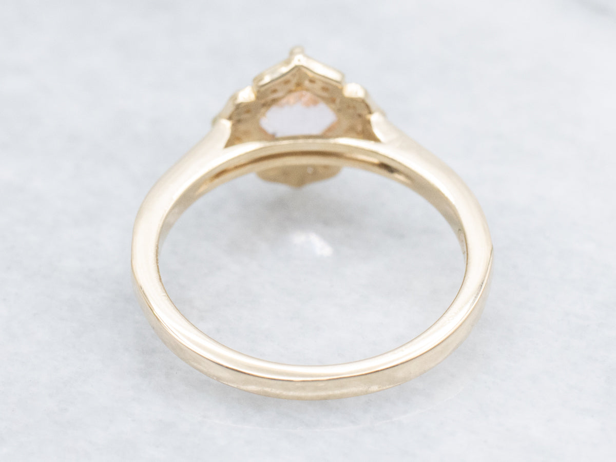 Modern Morganite and Diamond Yellow Gold Ring