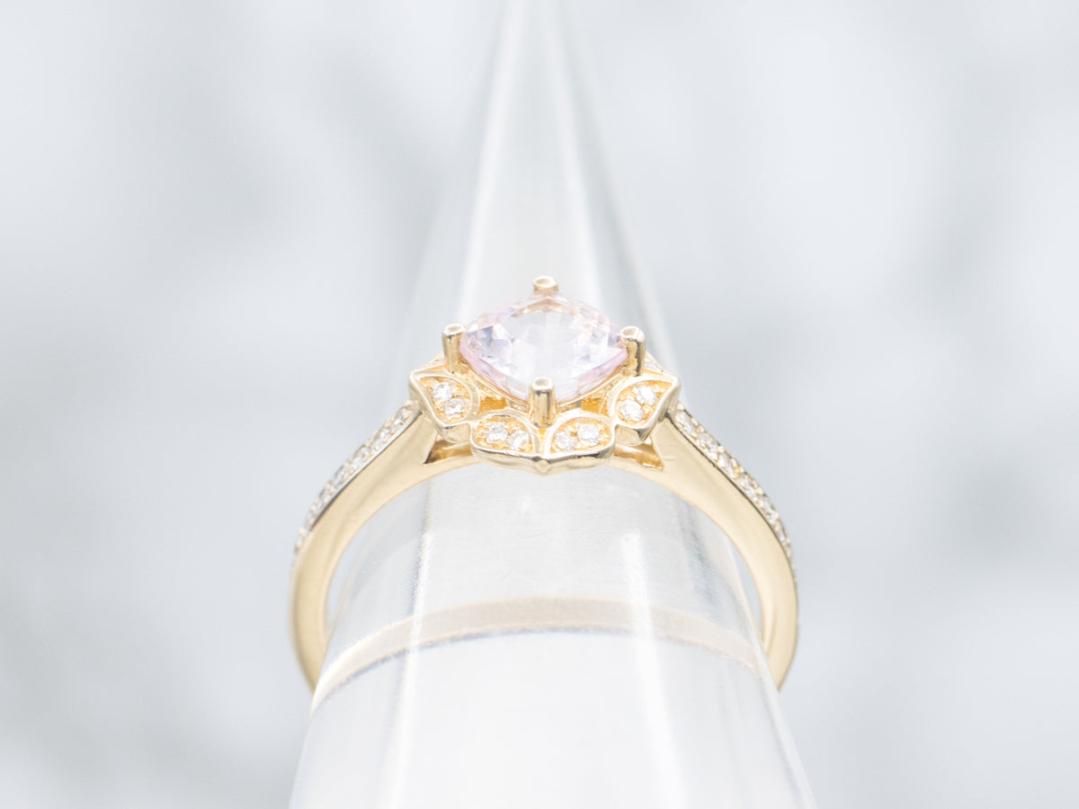 Modern Morganite and Diamond Yellow Gold Ring
