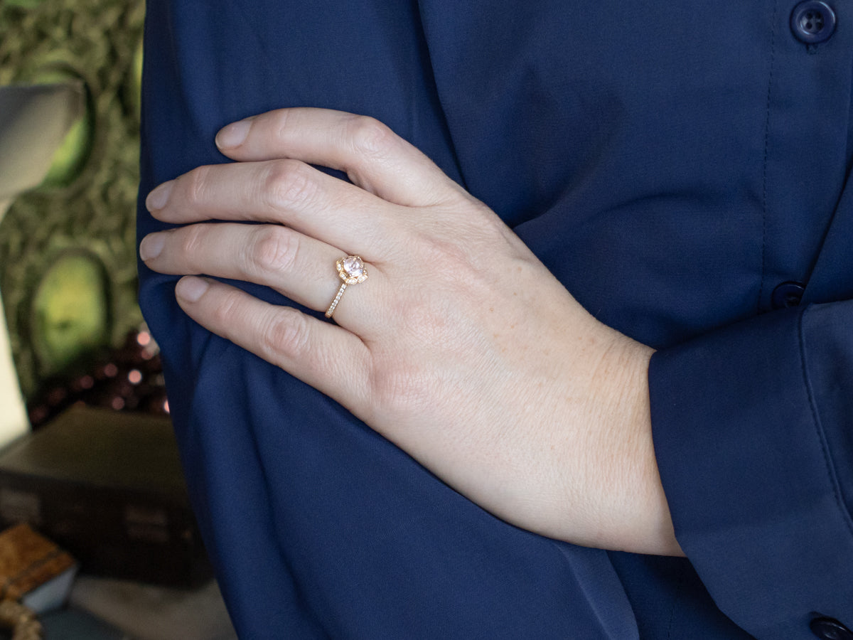 Modern Morganite and Diamond Yellow Gold Ring