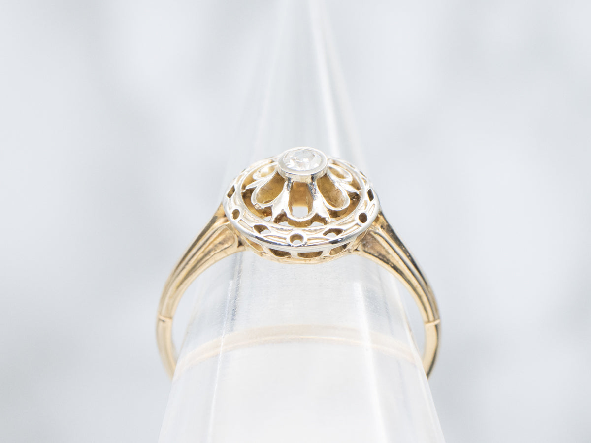 Vintage Two-Tone Gold Diamond Floral Filigree Ring