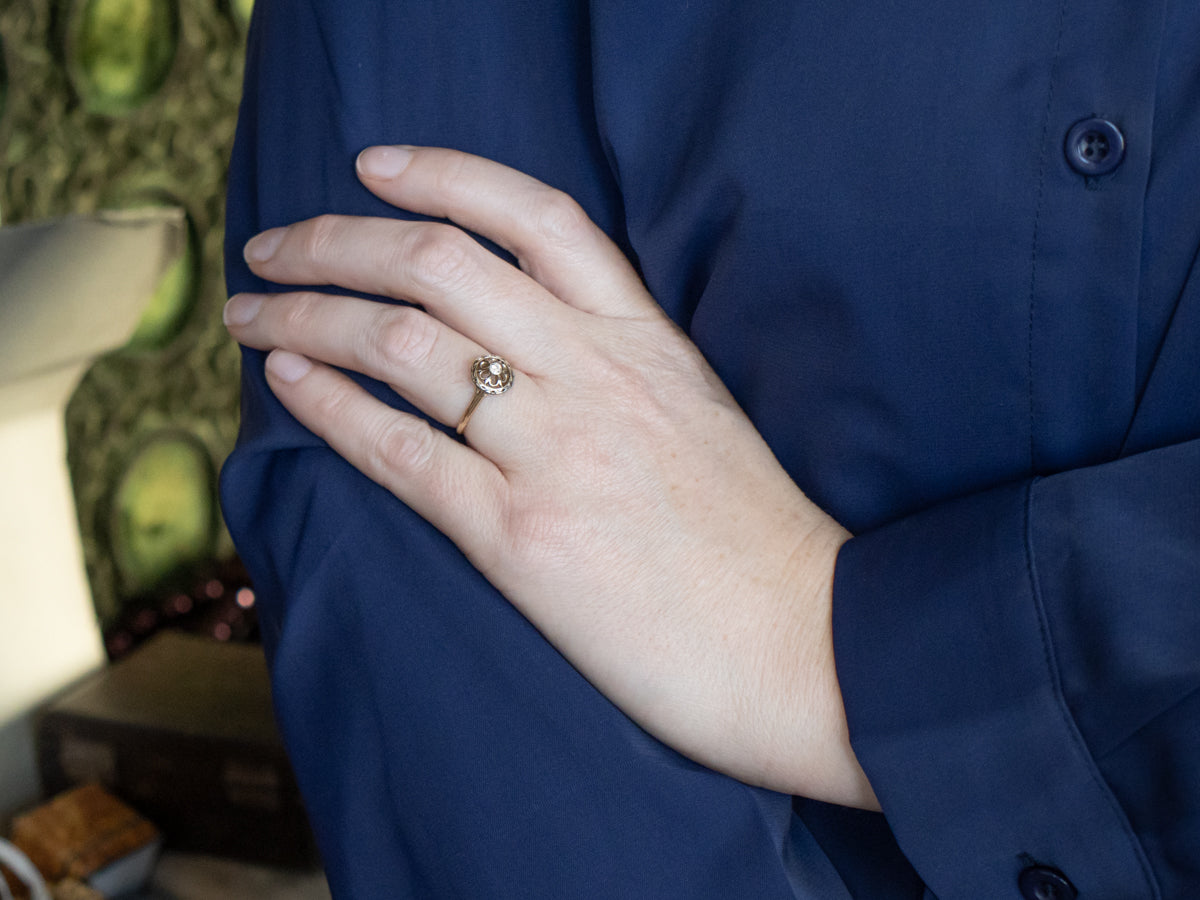 Vintage Two-Tone Gold Diamond Floral Filigree Ring