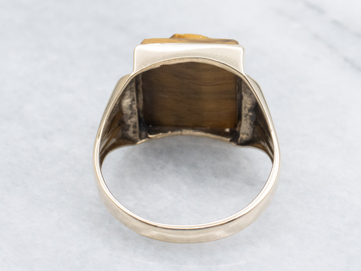 Men's Vintage Gold Tiger's Eye Carved Cameo Statement Ring