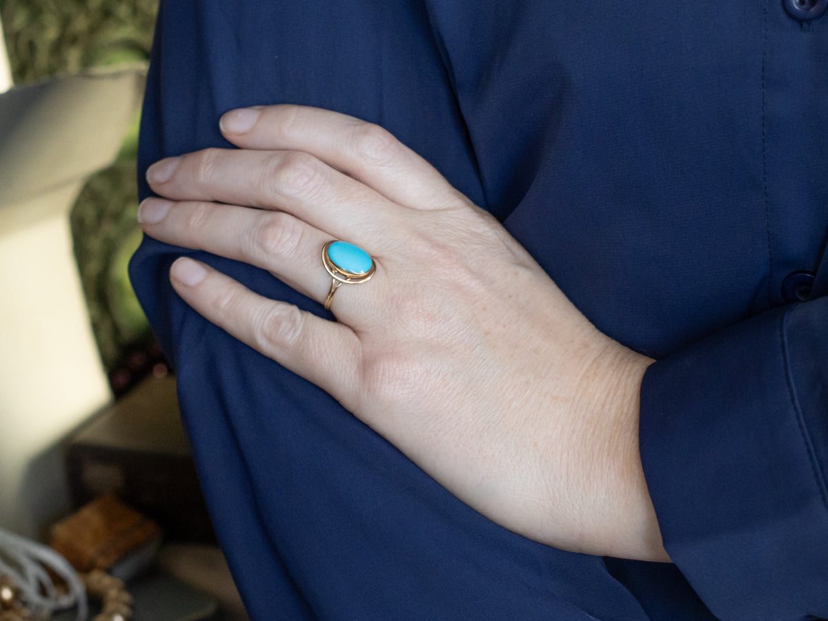 Vintage Gold Bezel-Set Turquoise Ring