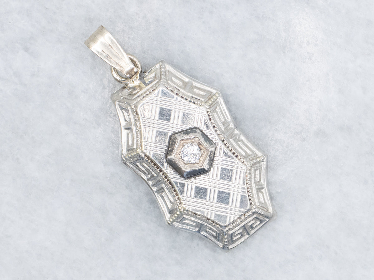 Diamond Cufflink Conversion Greek Key Patterned Gold Pendant