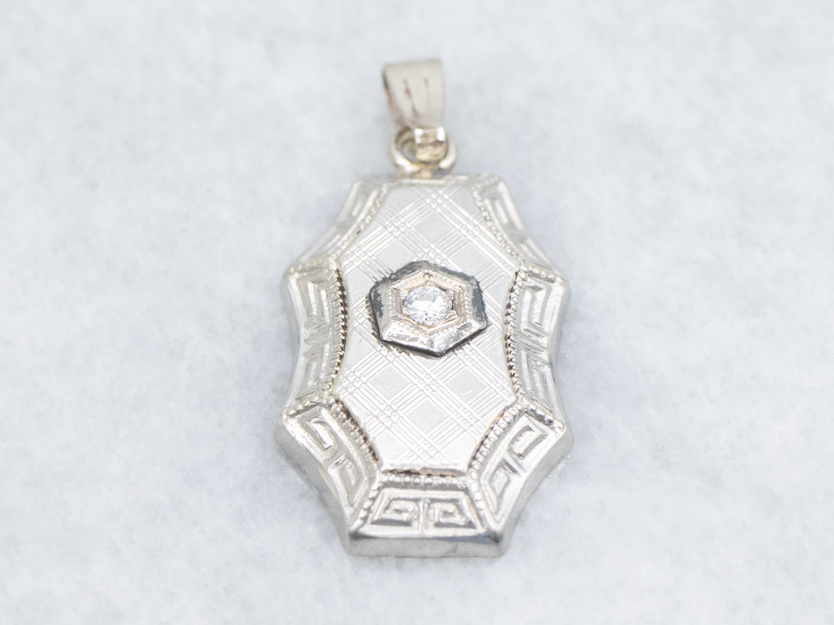 Diamond Cufflink Conversion Greek Key Patterned Gold Pendant