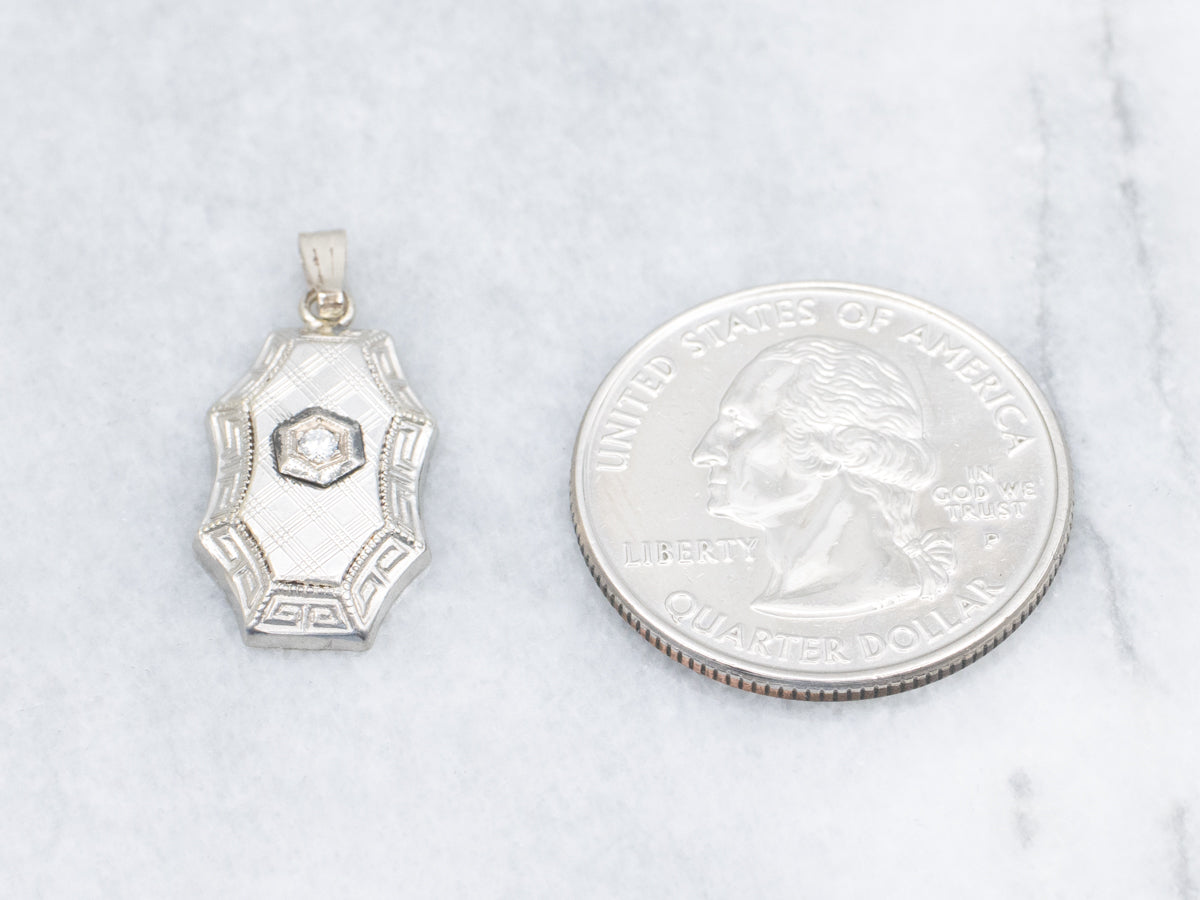 Diamond Cufflink Conversion Greek Key Patterned Gold Pendant