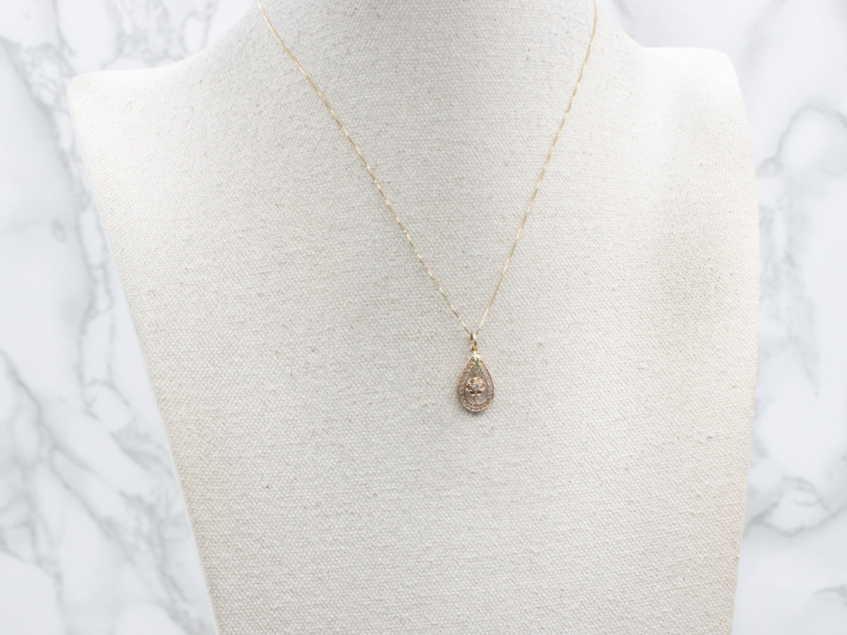 Antique Gold Old Mine Cut Diamond Buttercup Filigree Pendant