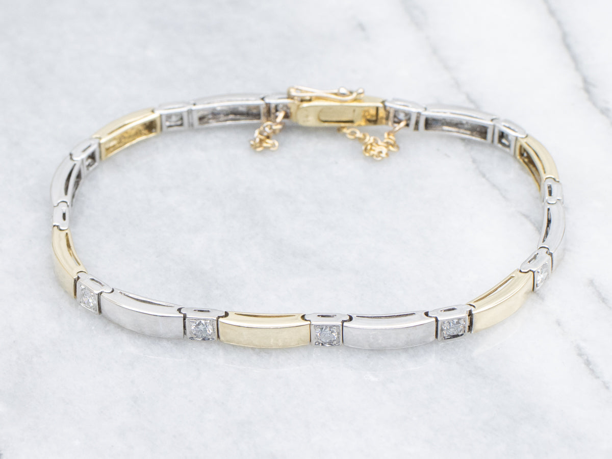 Sleek Modern Two-Tone Gold Diamond Link Bracelet