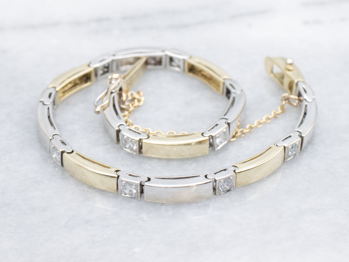 Sleek Modern Two-Tone Gold Diamond Link Bracelet