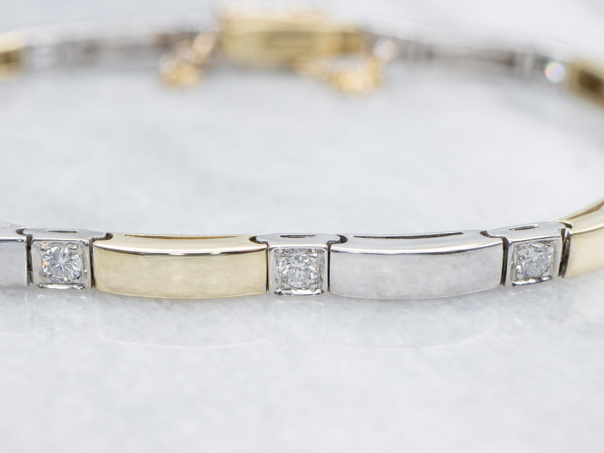 Sleek Modern Two-Tone Gold Diamond Link Bracelet