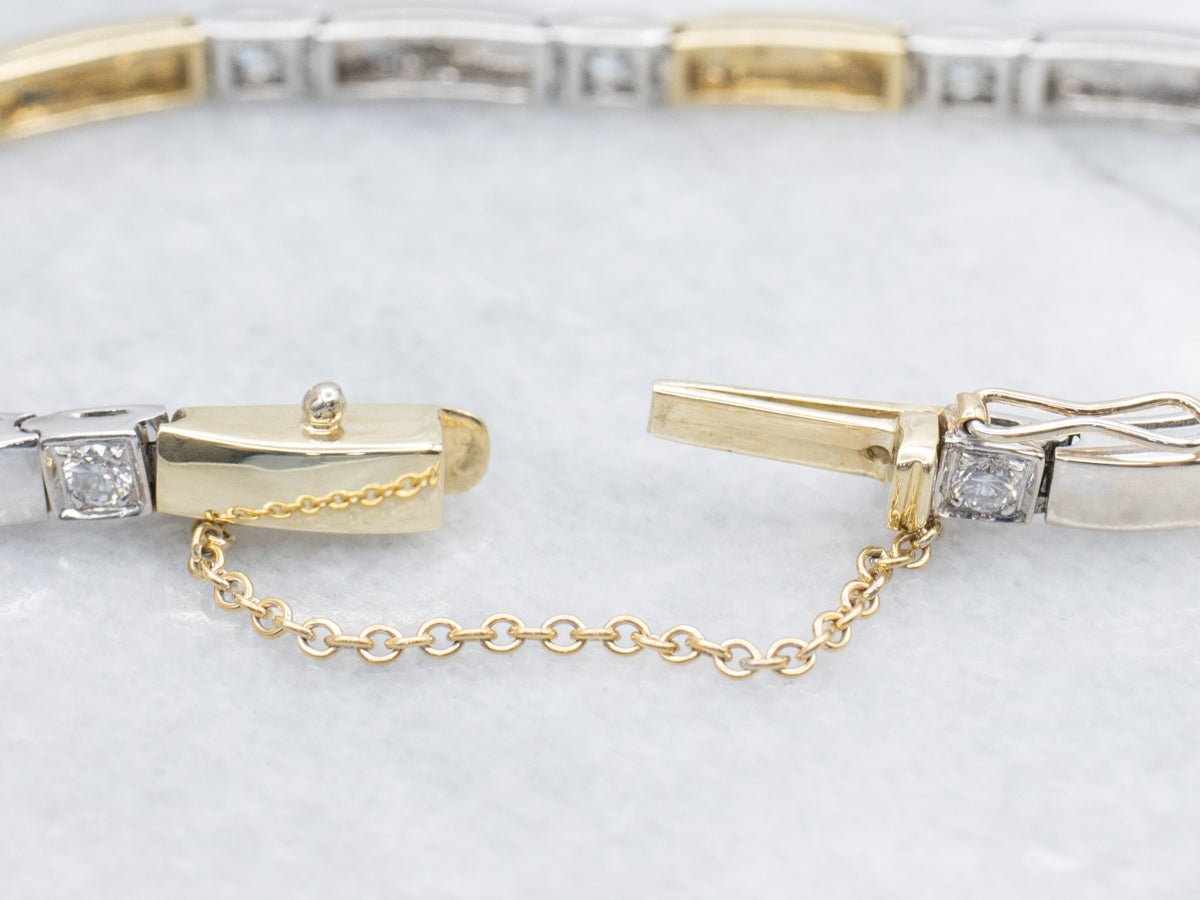 Sleek Modern Two-Tone Gold Diamond Link Bracelet
