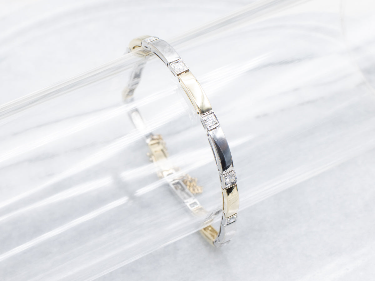 Sleek Modern Two-Tone Gold Diamond Link Bracelet