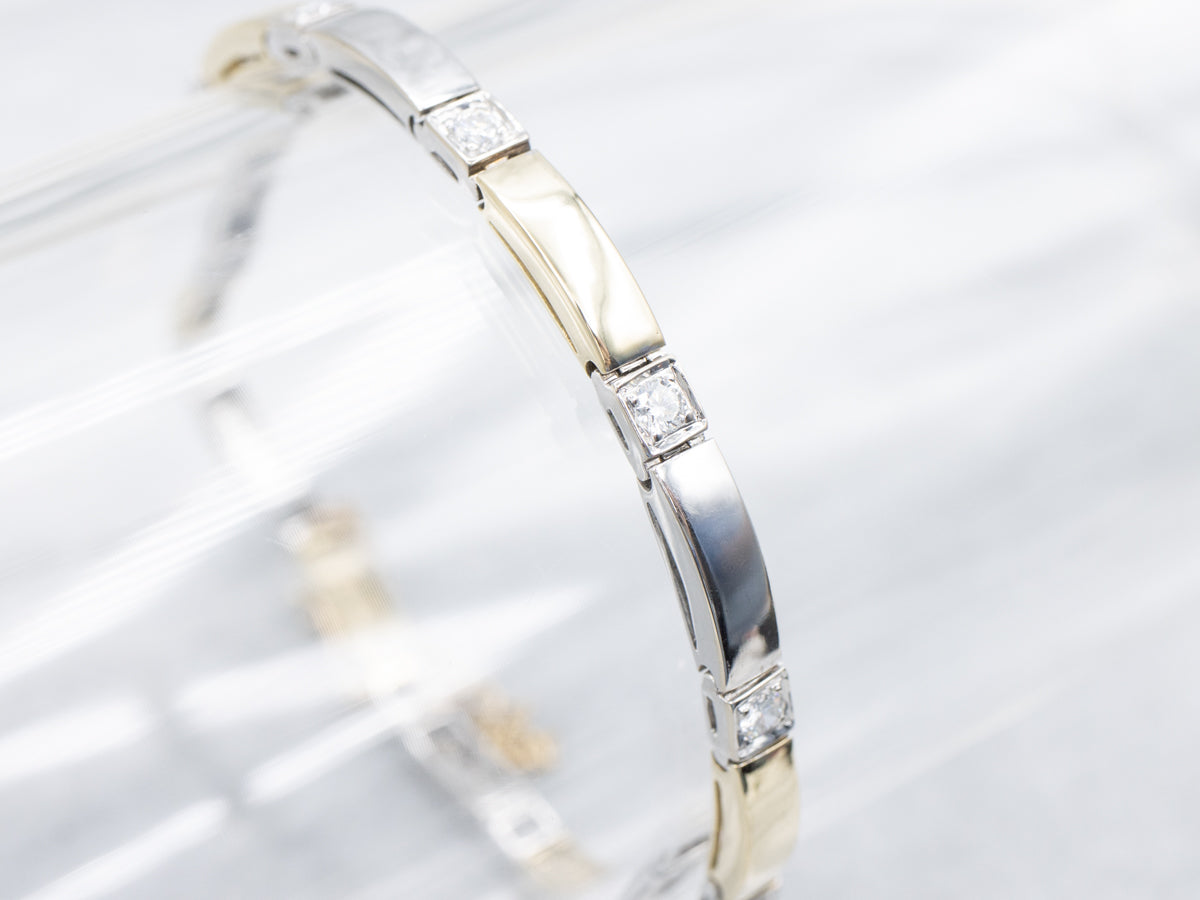Sleek Modern Two-Tone Gold Diamond Link Bracelet