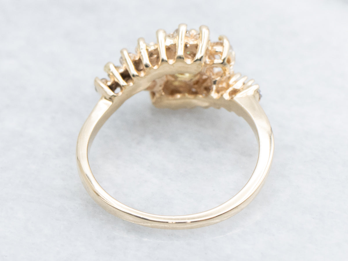 Tsavorite Garnet and Diamond Bypass Halo Ring