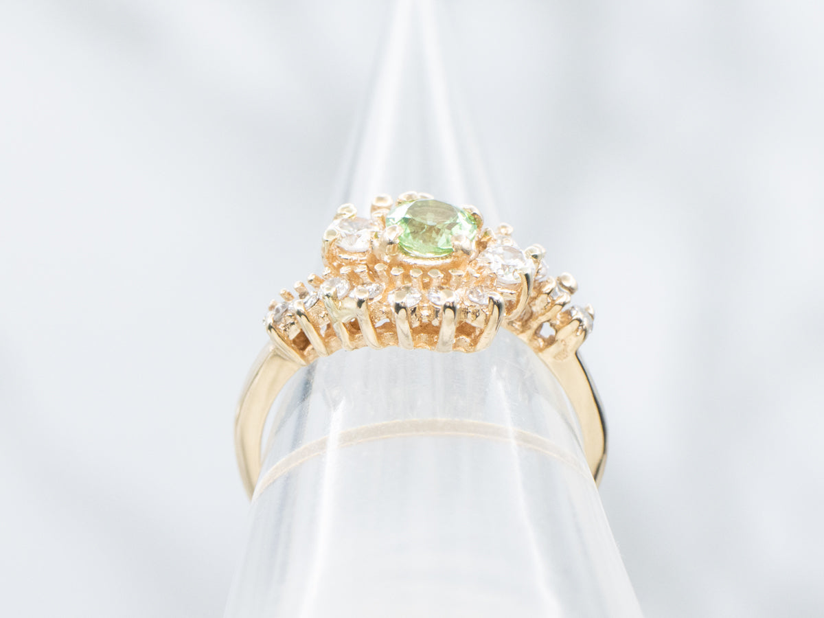 Tsavorite Garnet and Diamond Bypass Halo Ring