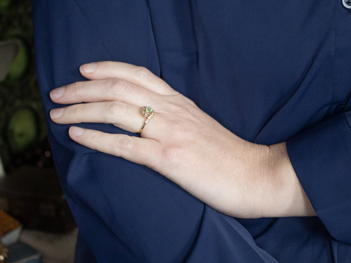 Tsavorite Garnet and Diamond Bypass Halo Ring