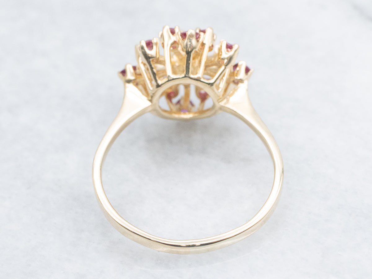 Vintage Gold Diamond and Ruby Cluster Ring