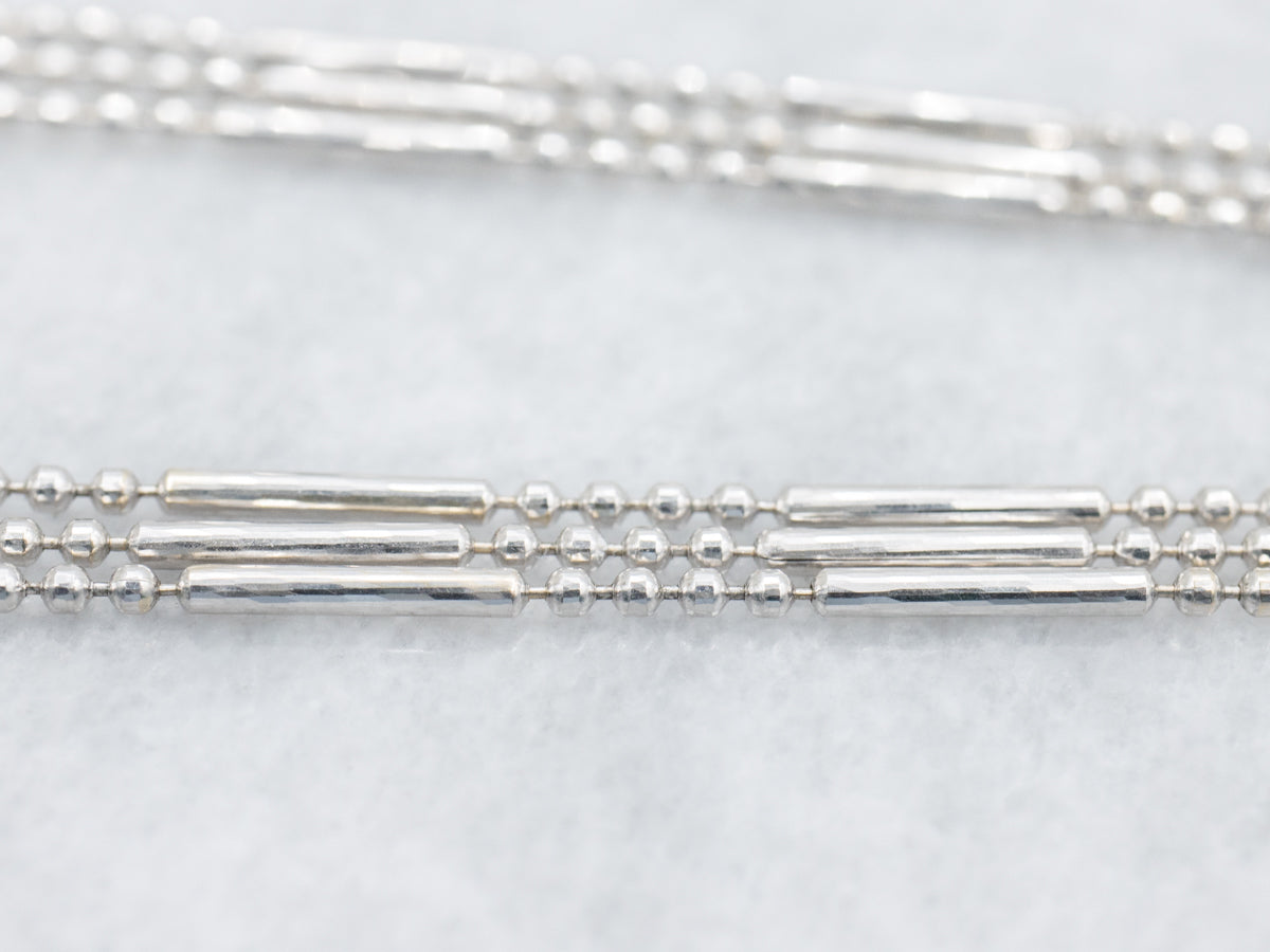 White Gold Post Back Tassel Drop Earrings