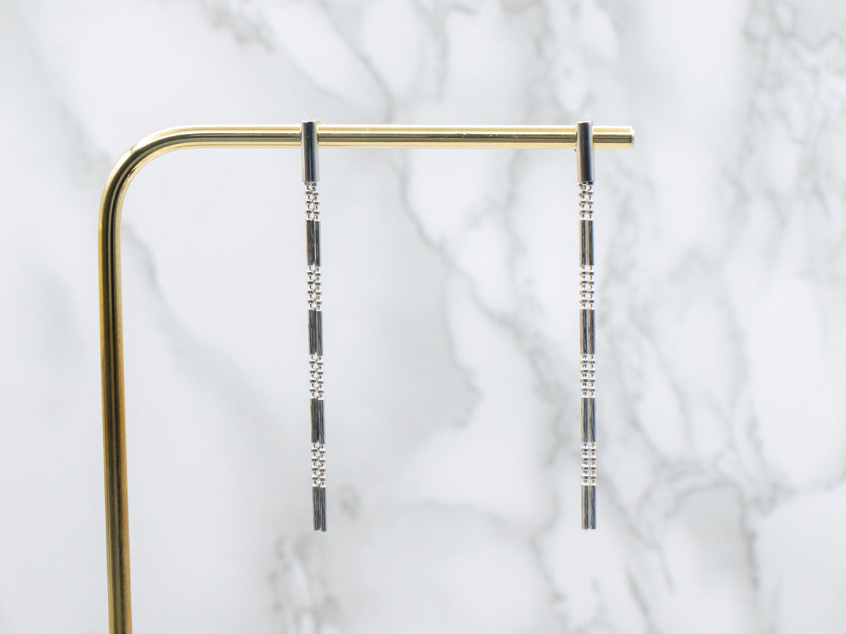 White Gold Post Back Tassel Drop Earrings