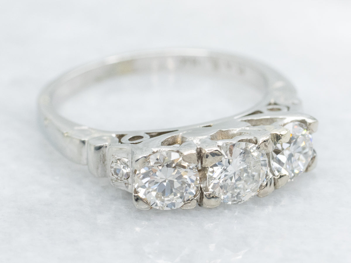 Vintage European Cut Diamond Three Stone Engagement or Anniversary Ring