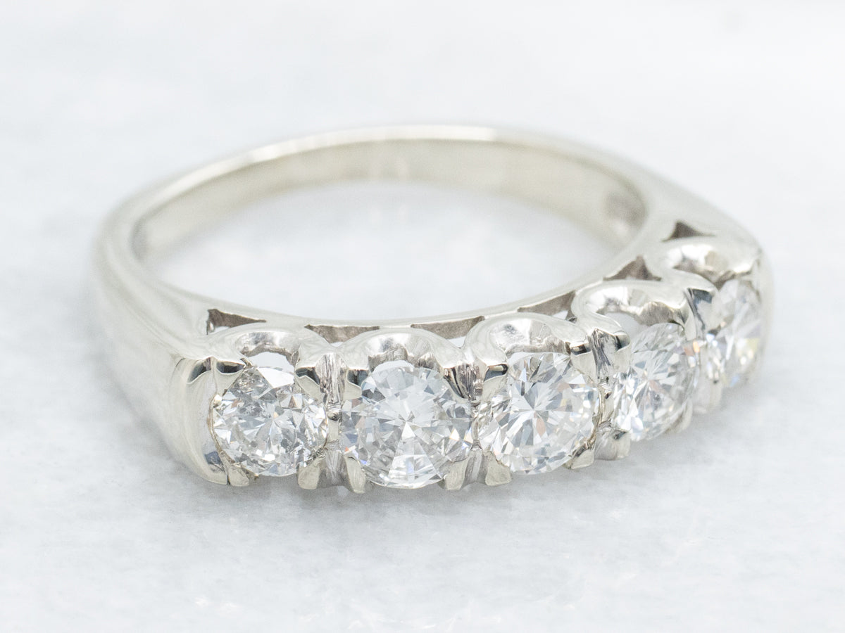 Graduated Fiver-Stone Diamond White Gold Band