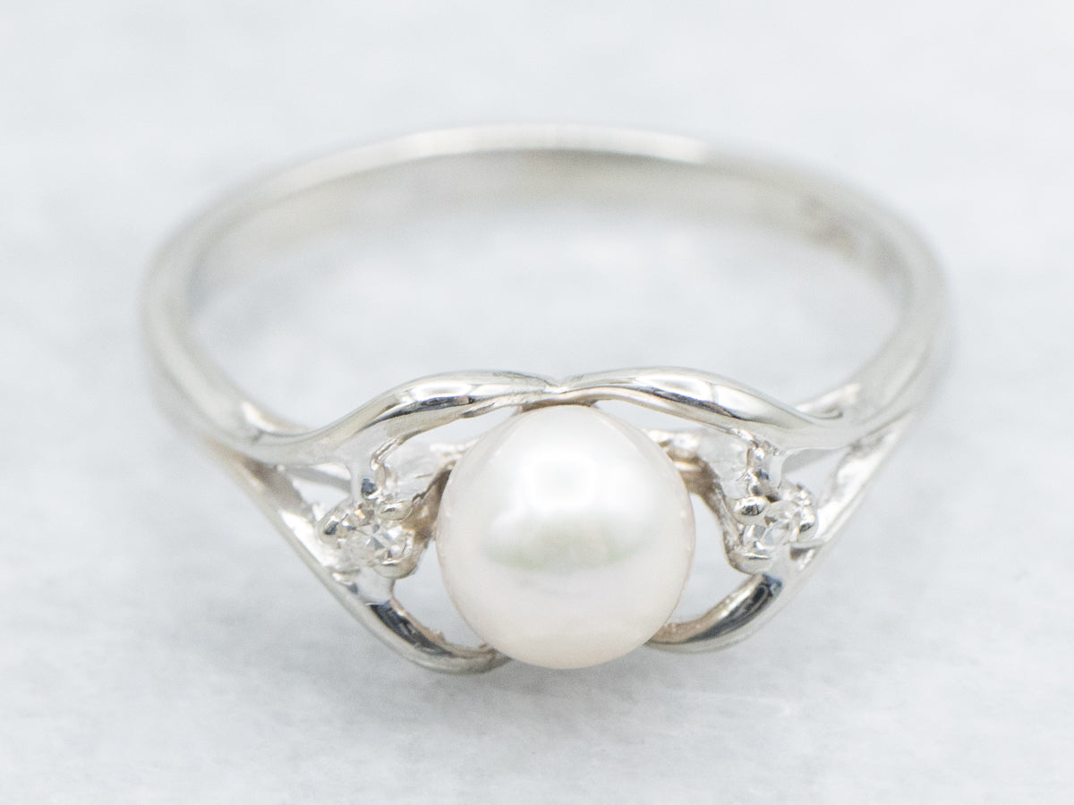 Pearl and Diamond White Gold Ring