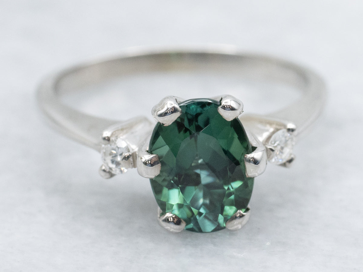 Green Tourmaline and Diamond White Gold Ring