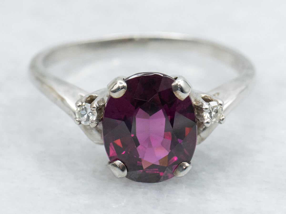 Rhodolite Garnet and Diamond White Gold Ring