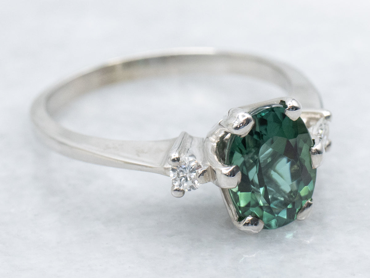 Green Tourmaline and Diamond White Gold Ring