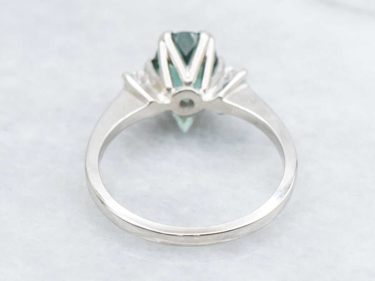 Green Tourmaline and Diamond White Gold Ring