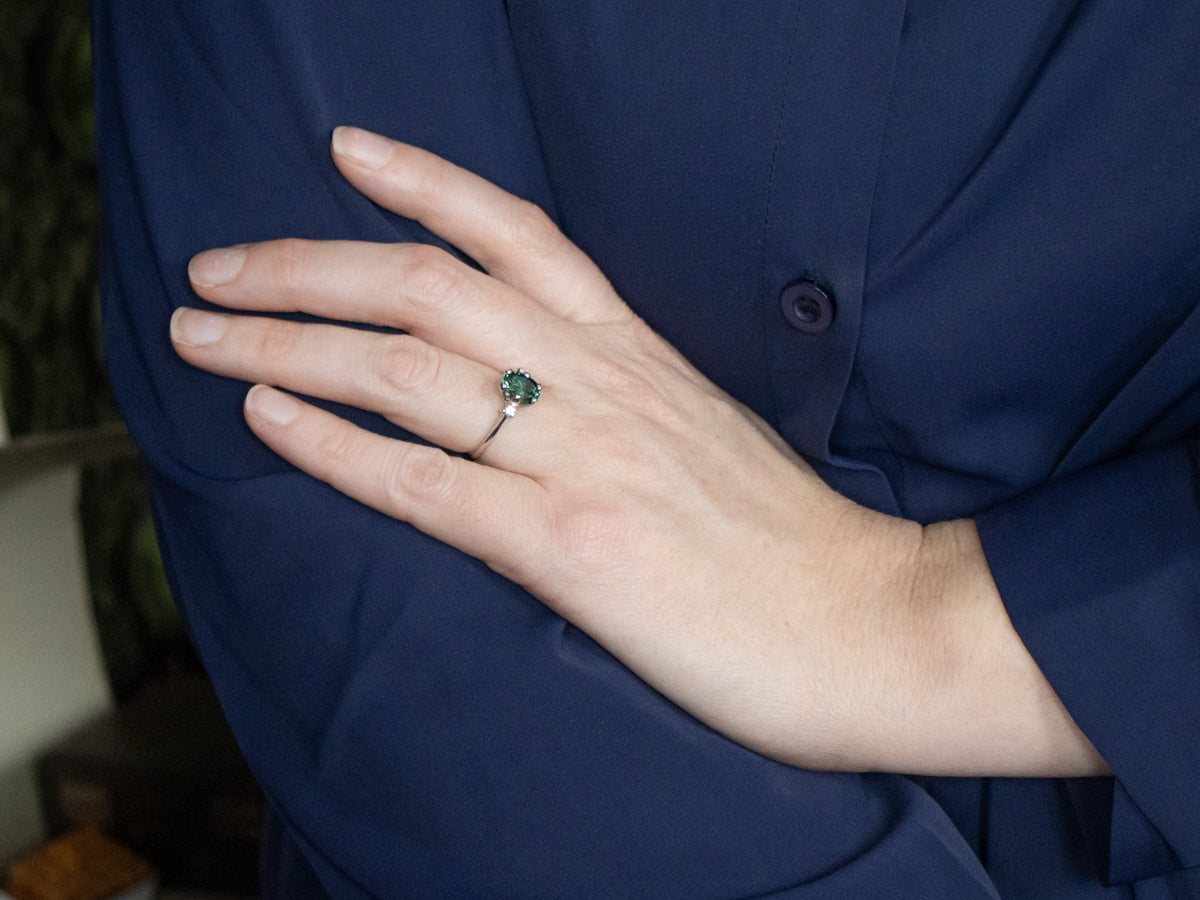 Green Tourmaline and Diamond White Gold Ring