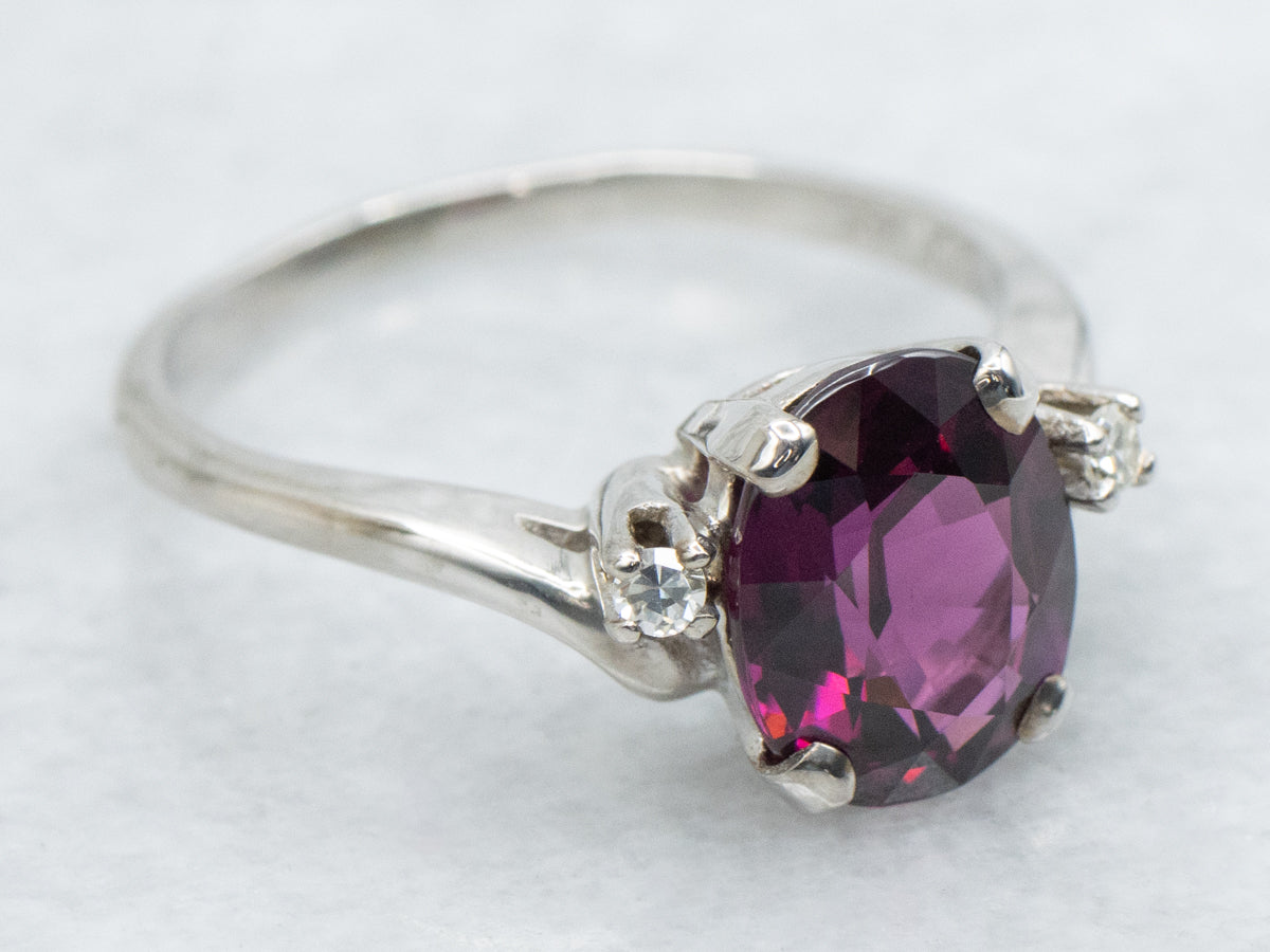Rhodolite Garnet and Diamond White Gold Ring