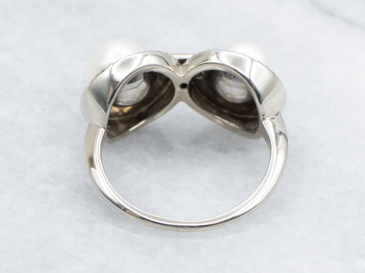 Vintage Double Pearl and Diamond White Gold Ring