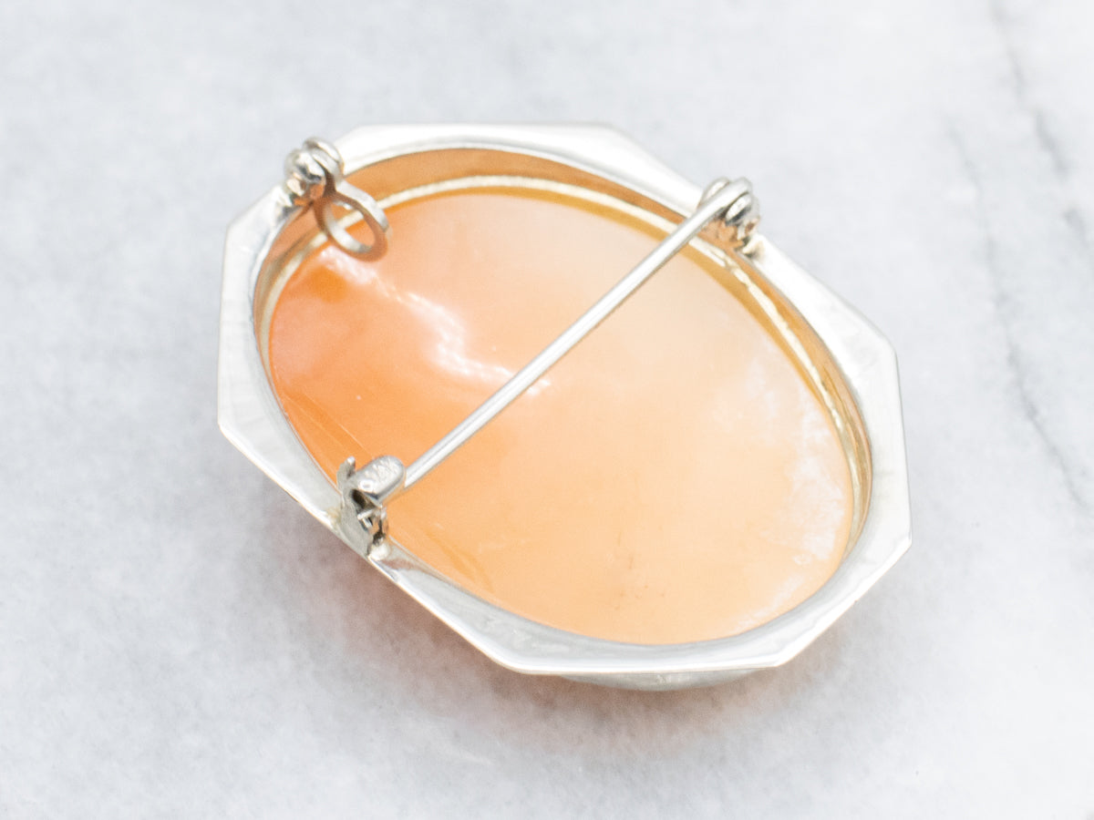 1920s Engraved White Gold Cameo Brooch or Pendant