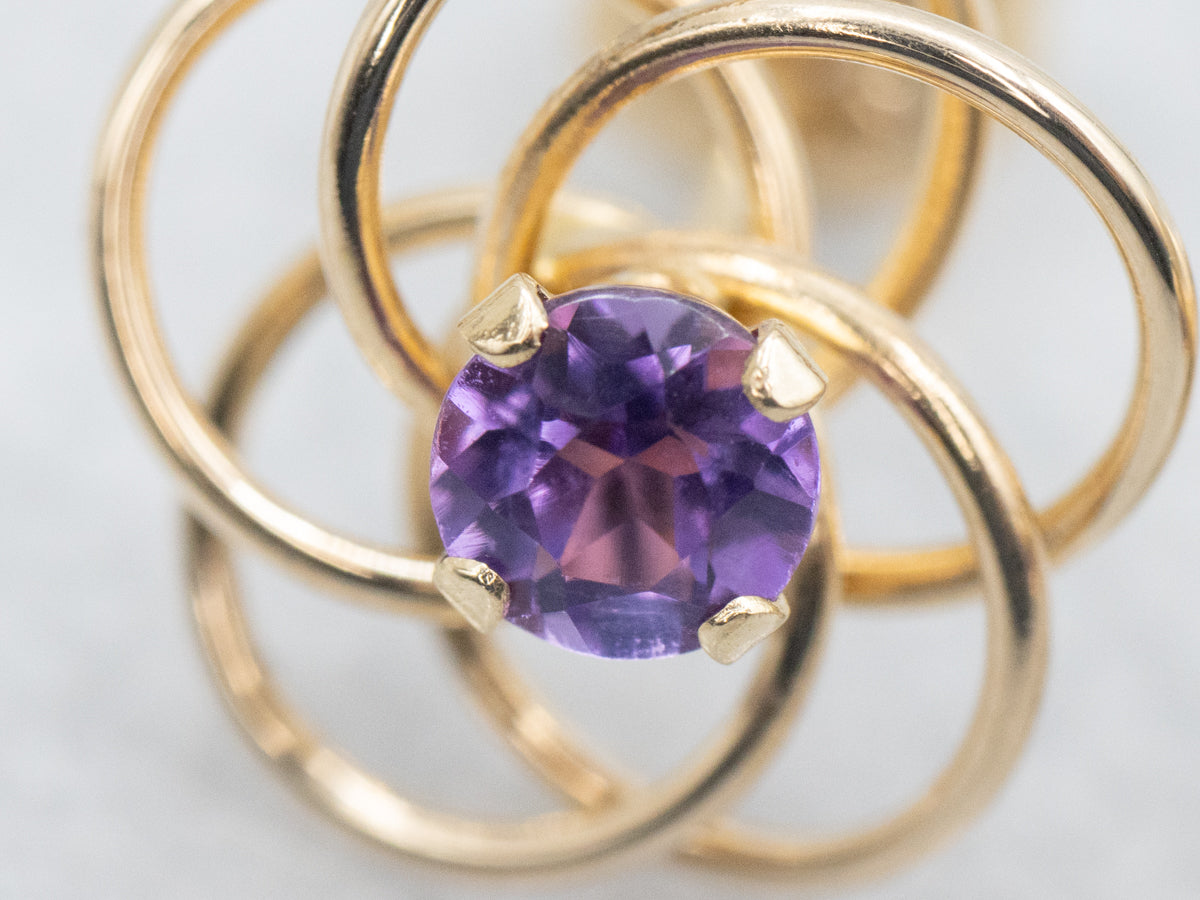 Looping Polished Gold Amethyst Stud Earrings