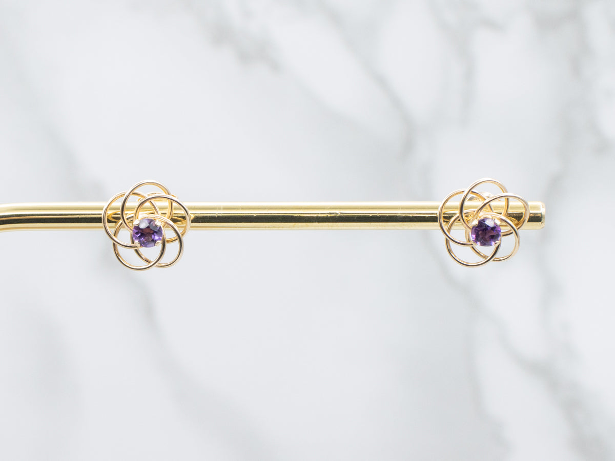 Looping Polished Gold Amethyst Stud Earrings