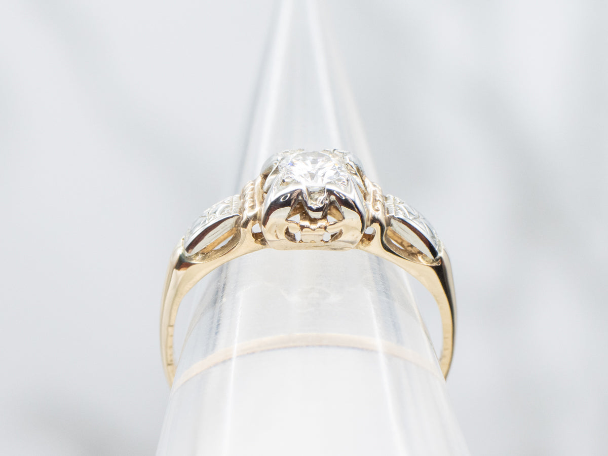 Illusion Set 1940s Diamond Engagement Ring with Etched Details
