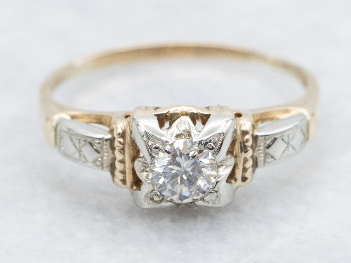 Illusion Set 1940s Diamond Engagement Ring with Etched Details