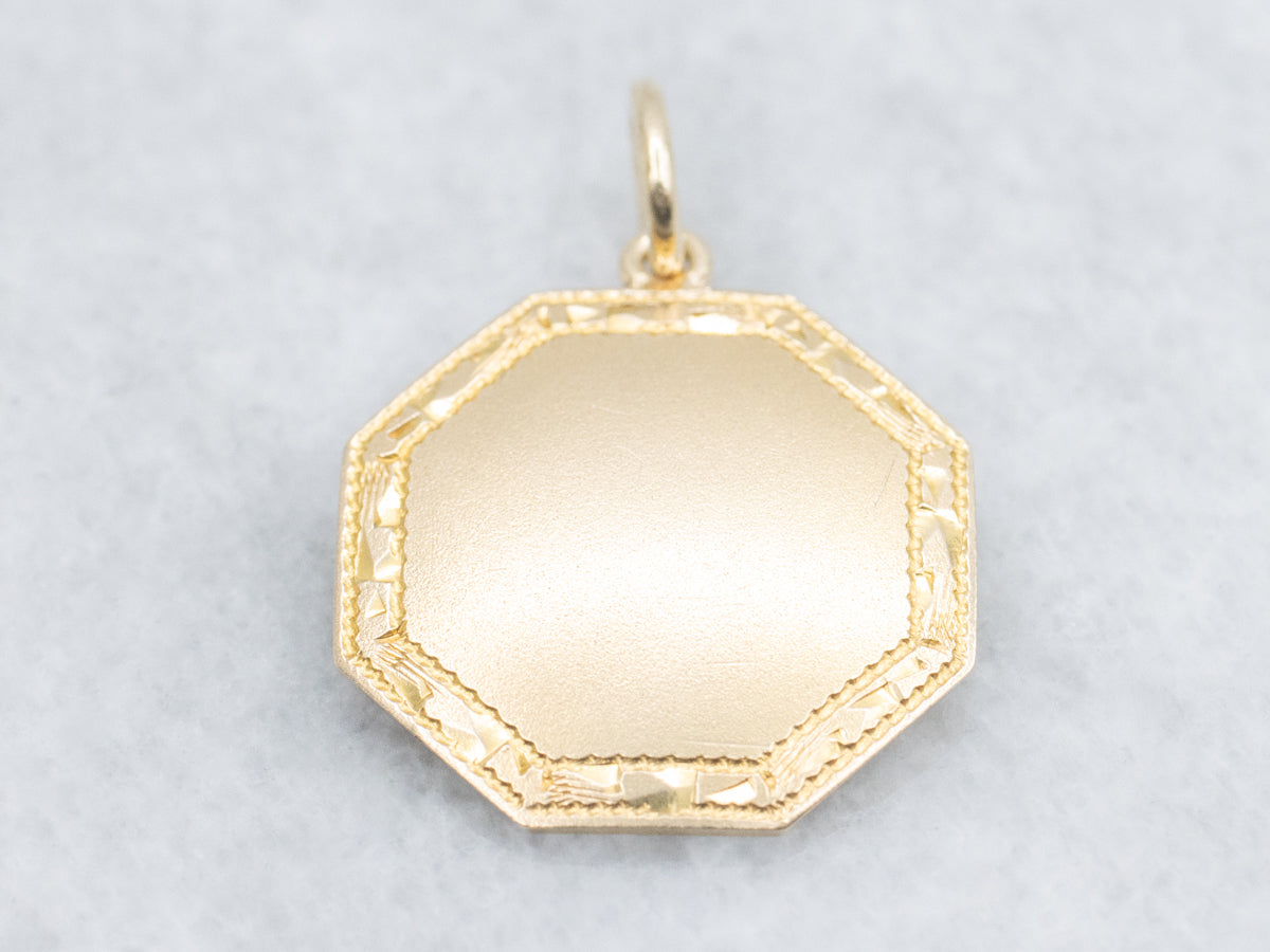 Etched Frame Gold Octagonal Cufflink Conversion Pendant