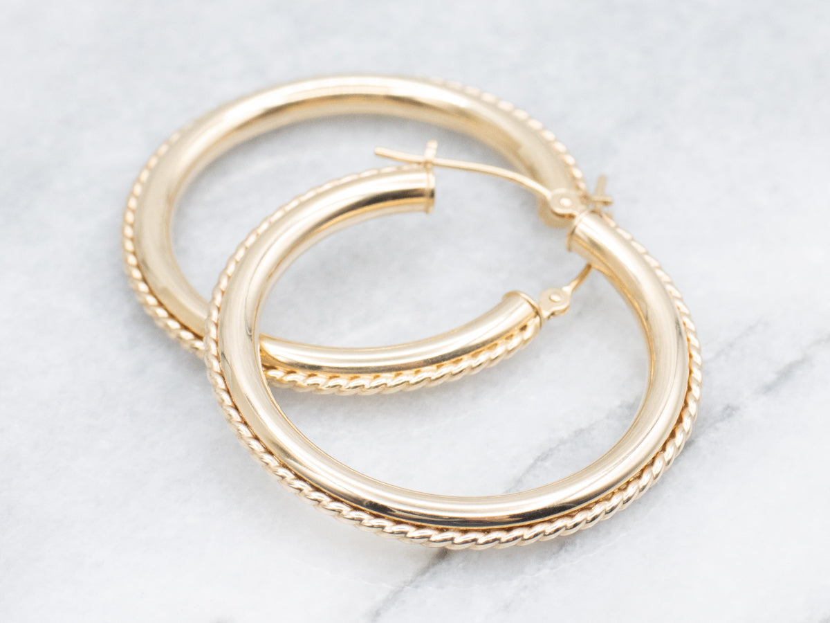 Yellow Gold Hoop Earrings with Rope Twist Edge