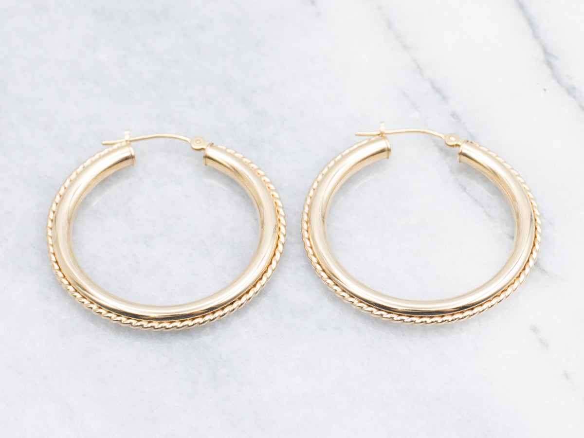 Yellow Gold Hoop Earrings with Rope Twist Edge