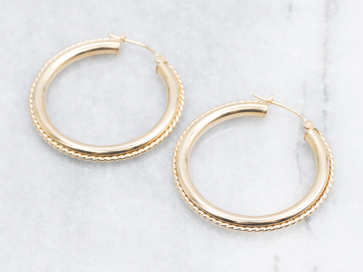 Yellow Gold Hoop Earrings with Rope Twist Edge